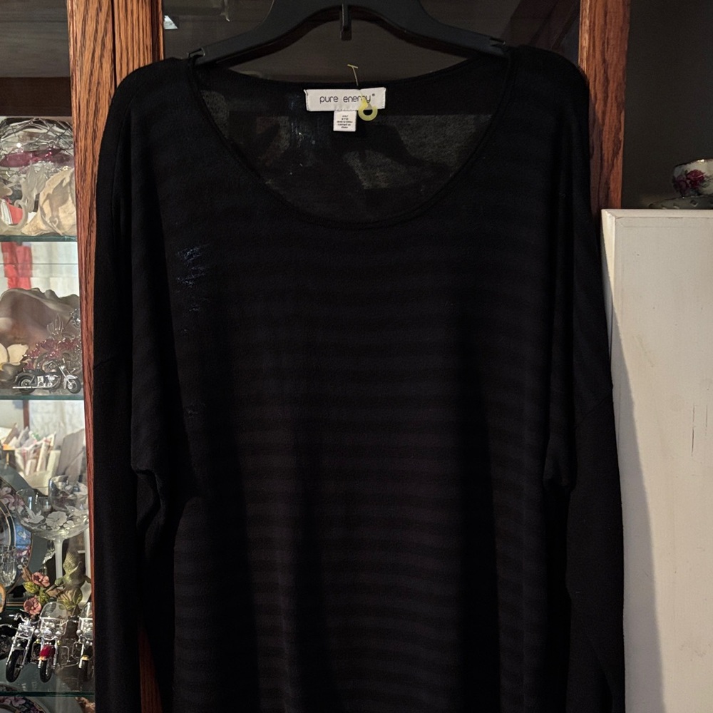Pure Energy Black Sheer Striped Top / Sweater